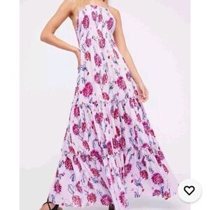 Free People Garden Party Maxi Dress Boho Lilac Floral Tiered Size M MSRP $128